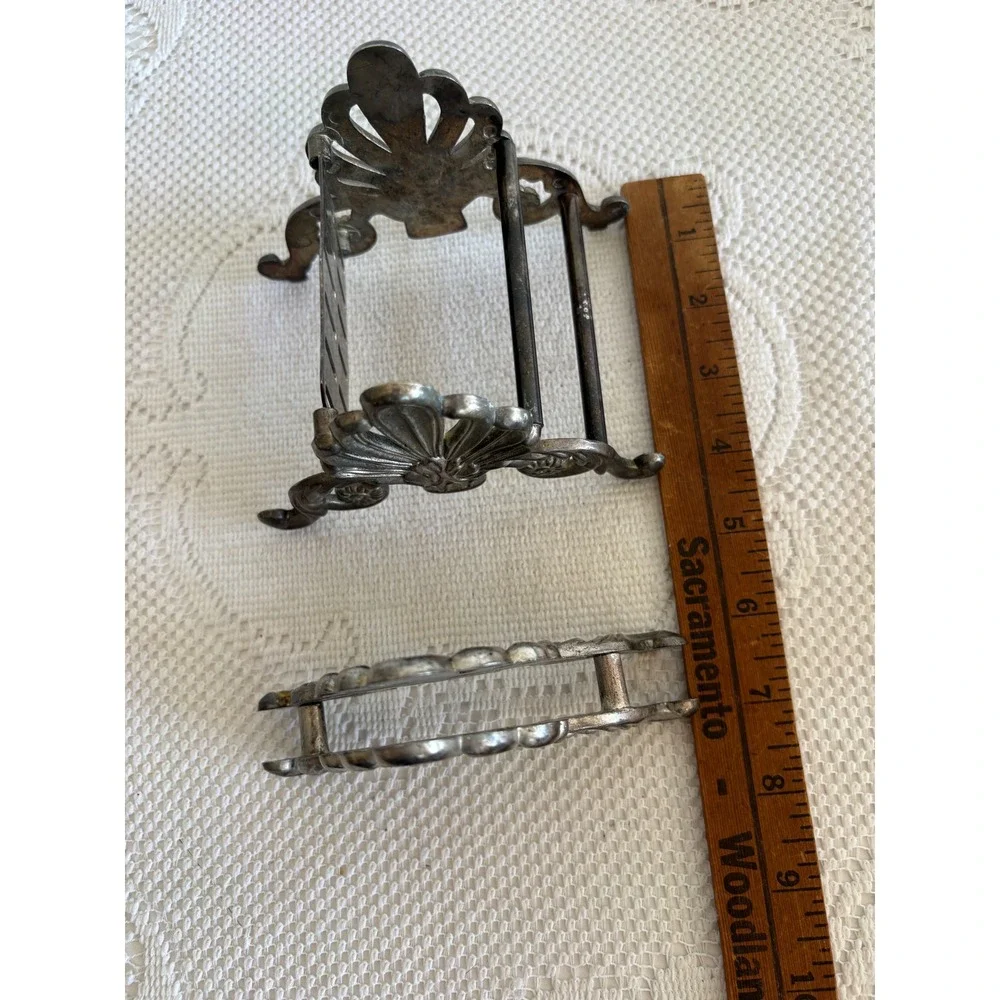 Vintage Ornate Silver Tone Metal Napkin Holder and knife Holder. Scoll design